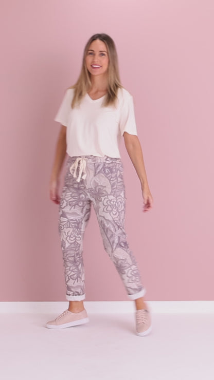 Beth Pants - Taupe Floral