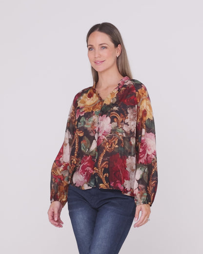 Annalise Blouse - Burgundy Floral