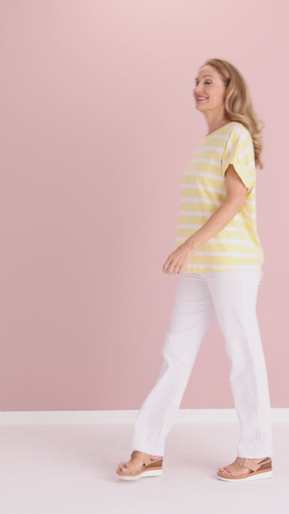 Maddison Tee - Banana White Stripe