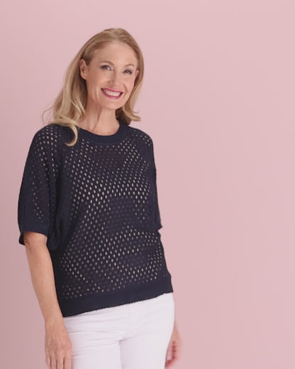 Joelle Summer Knit Top - Navy