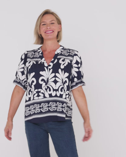 Paulette Top - Riviera Scroll