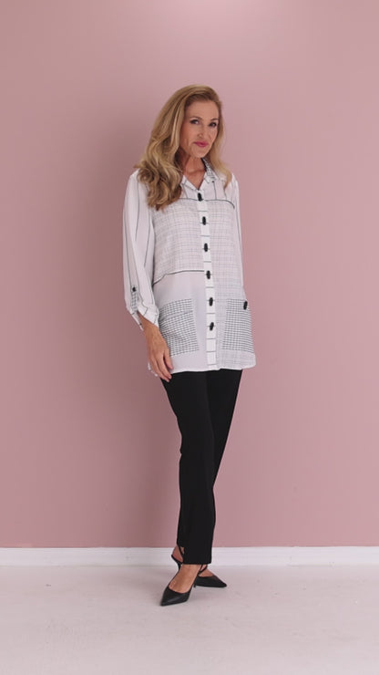 Sarah Splice Shirt - White/Cross Hatch