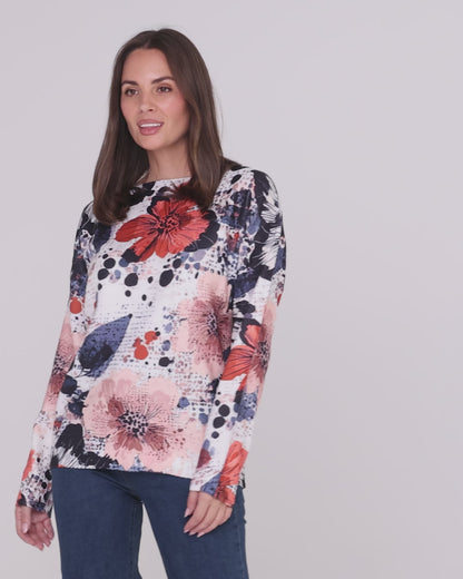 Sumida Knit Top - Coral Floral