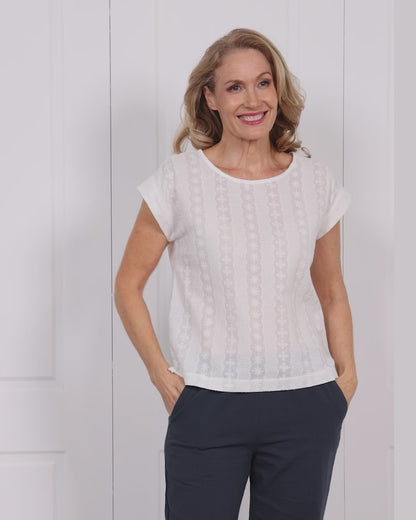 Imogen Cotton Top - Flower Fields White