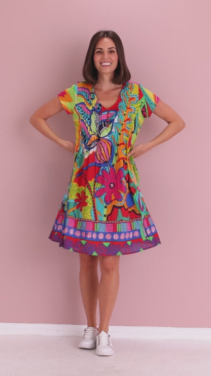 San Miguel Easy Fit Cotton Dress - Geometric Print