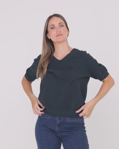 Rachel Cotton Knit Top - Teal
