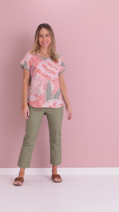 Layla Print Burn-Out Top - Khaki Blush