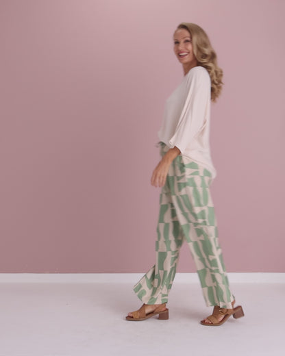 Demi Wide Leg Pants - Sage/Sand