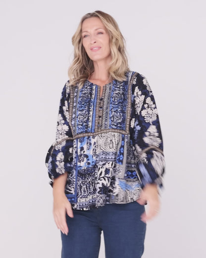 Bhadoi Blouse - Indigo Print
