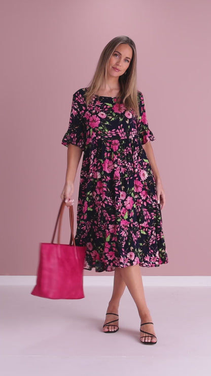 Jackson Dress - Black/Pink Blossom