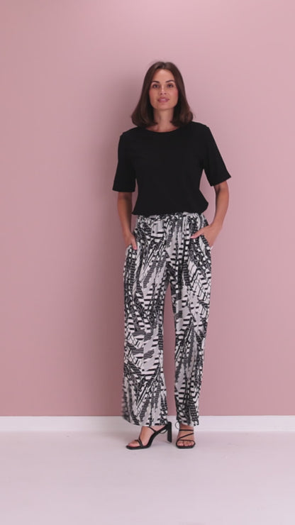 Tammy Wide Leg Jersey Pants - Black/White Collage