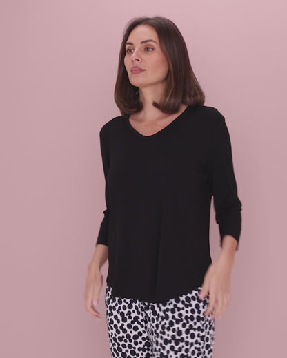 Alpine Bamboo 3/4 Sleeve Top - Black