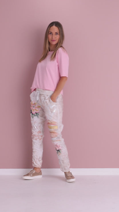 Alina Pants - White/Peach Bouquet