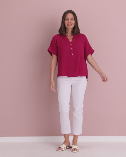 Gracie Cotton Muslin Top - Raspberry