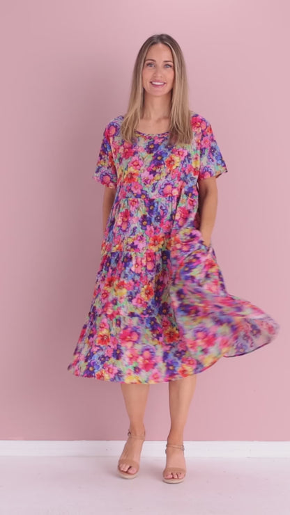 Bellissima Dress - Rainbow Floral Watercolour