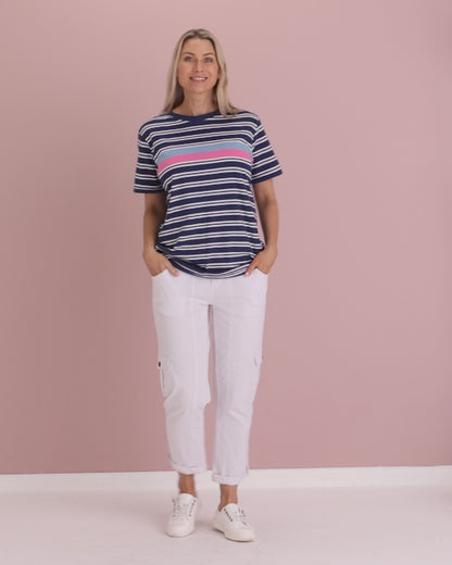 Sylvia Cotton Tee - Blue Depths Stripe