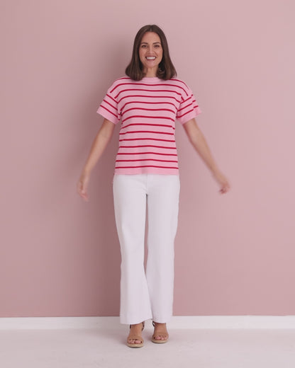 Misha Cotton Knit Tee - Red/Pink Stripe