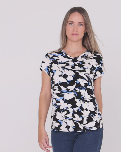 Printed Bamboo Tee - Black/White Jasmine