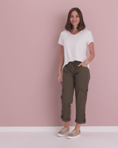 Issy Linen Blend Cargo Pants- Khaki
