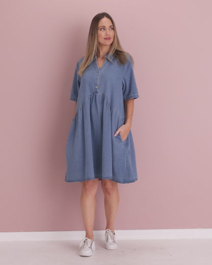 Maddie Denim Dress - Mid Wash Blue