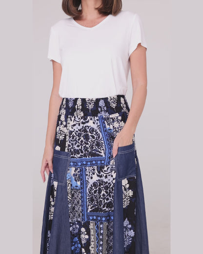 Bhadoi Skirt - Blue Patchwork