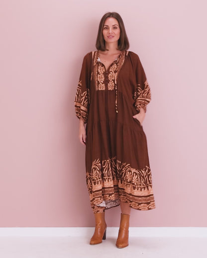 Lisbon Dress - Choc Botanical