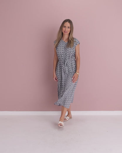 Theodore Sleeveless Shirt Dress - Navy/White