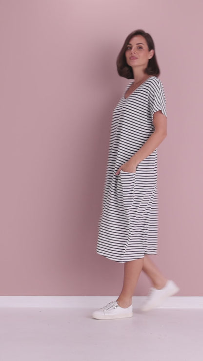 Biraro Dress - Navy Stripe