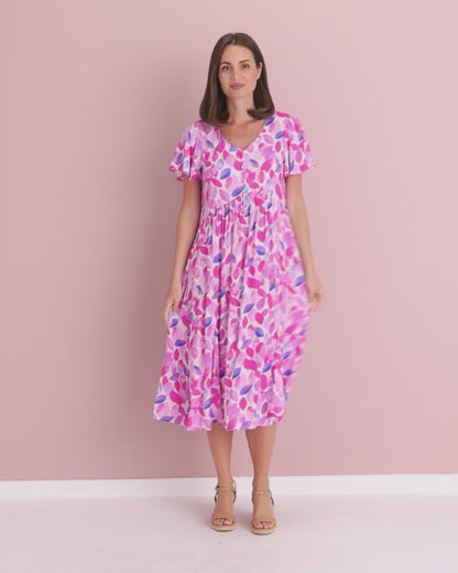 Brighton Dress - Fuchsia Leaves