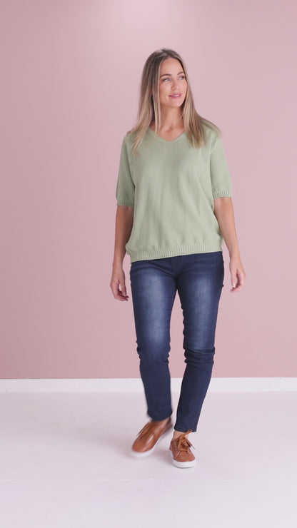 Rachel Cotton Knit Top - Sage