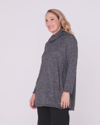 Lina Cowl Knit Tunic - Charcoal Marle