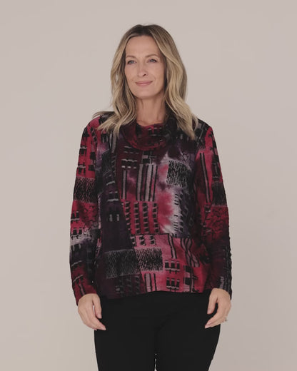 Erica Burnout Top - Burgundy Multi