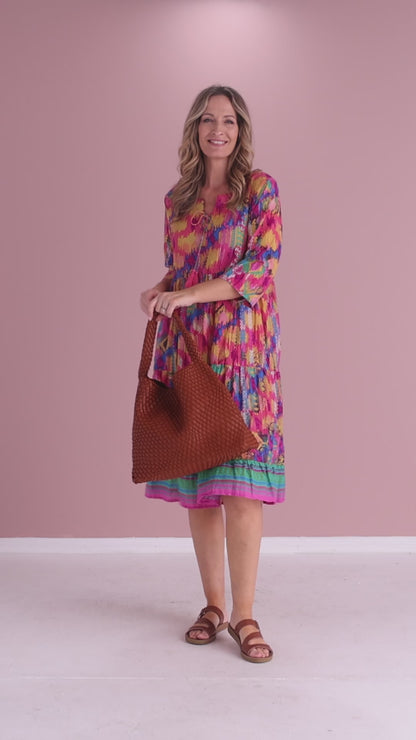 Rebecca Tie Neck Dress - Ikat