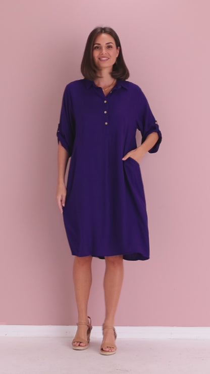 Maria Cotton & Linen Dress - Purple