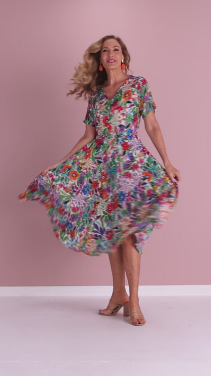 Short Sleeve Godet Dress - Welwyn Floral