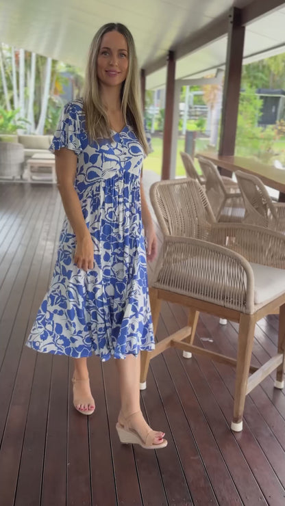 Cornwall Dress - Cobalt Garden