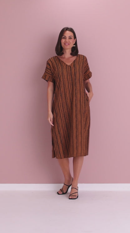 Esiteri Cotton Dress - Tan Stripe