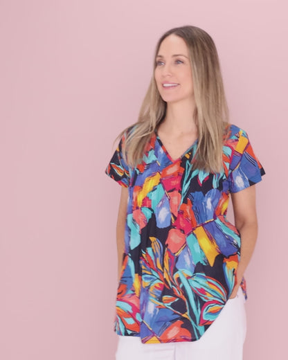Kayla Cotton Short Sleeve Top - Painted Tropical