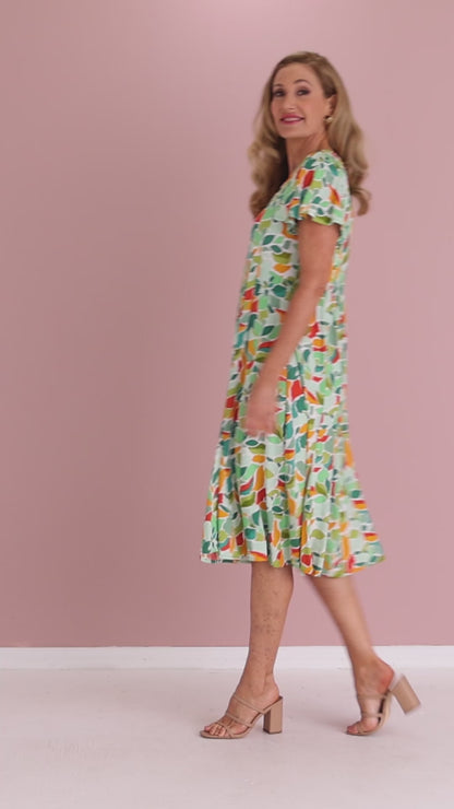 Brighton Dress - Emerald/Orange Botanical