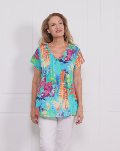 Carmody Pintuck Cotton Top - Tropical Leaf