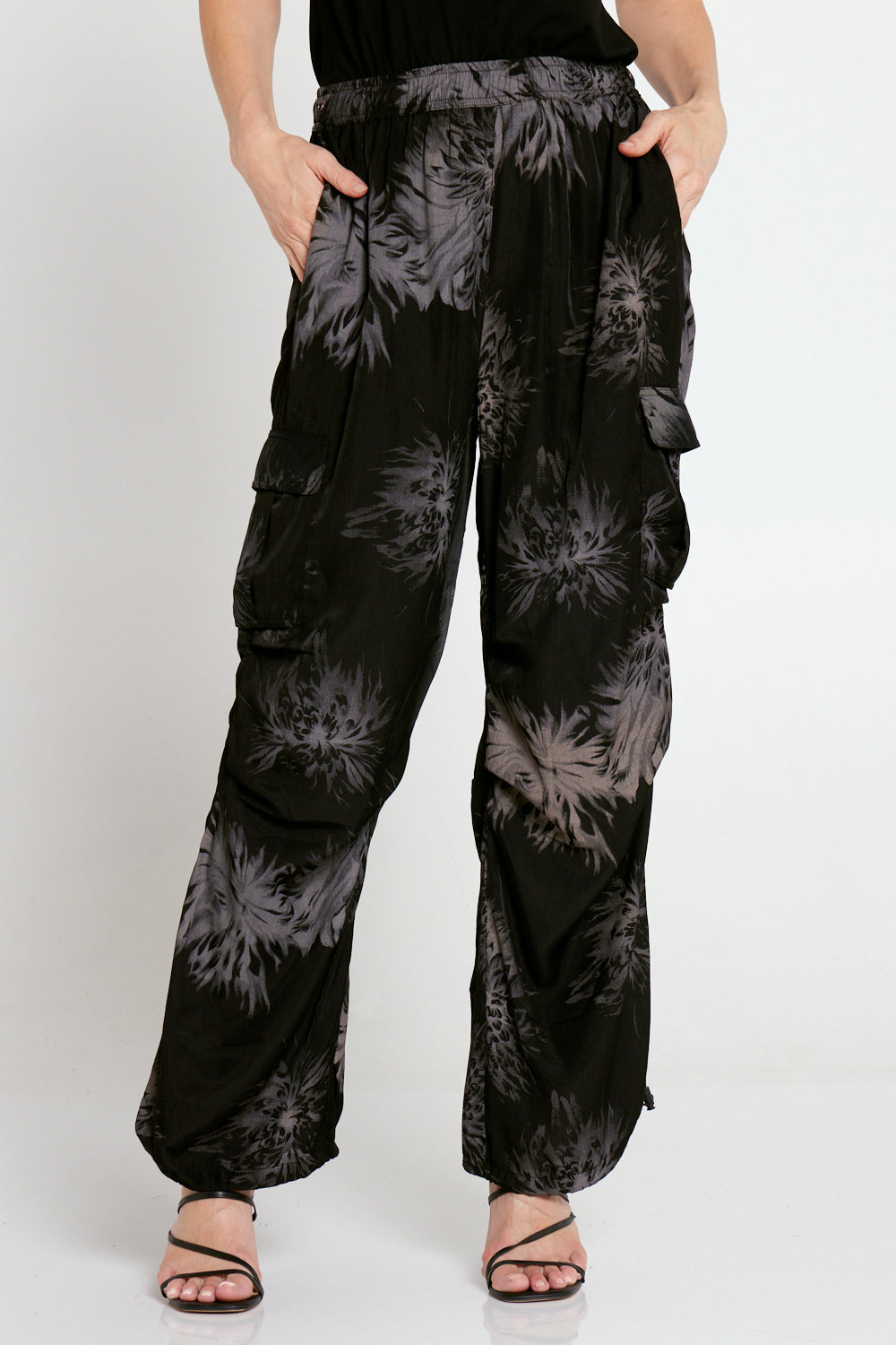 Jemima Luxe Cargo Pants - Black/Silver