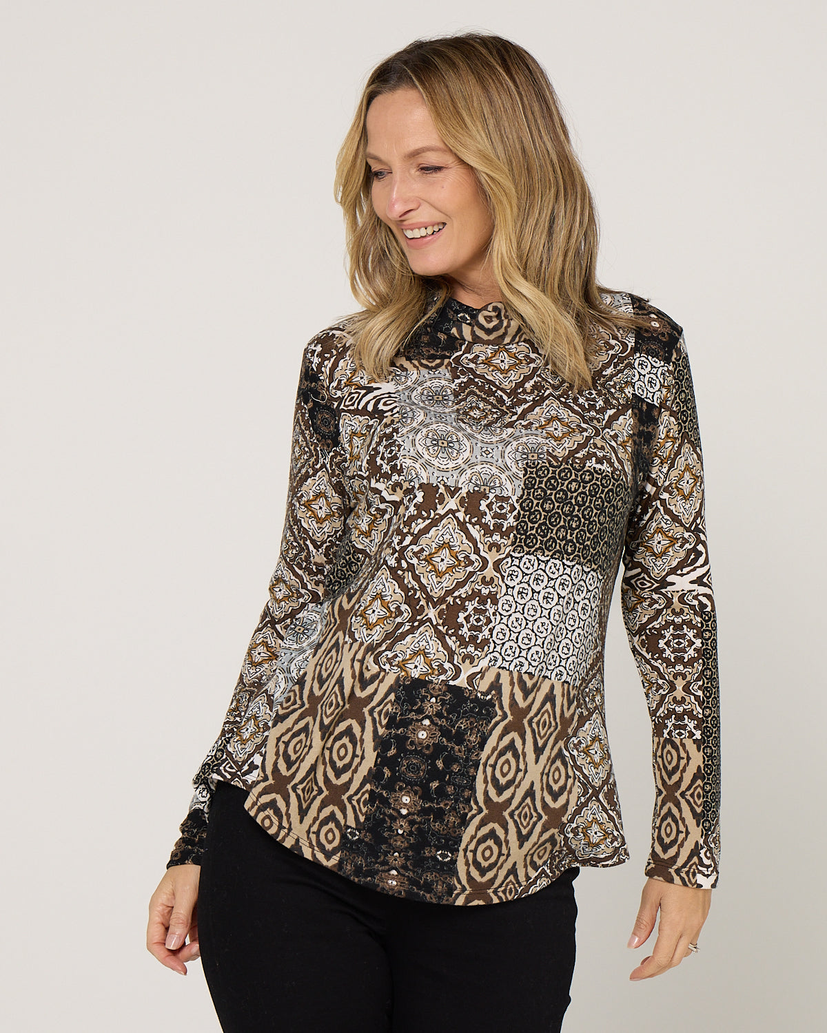 Tallarook Top - Mocha Mosaic
