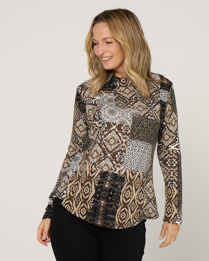Tallarook Top - Mocha Mosaic
