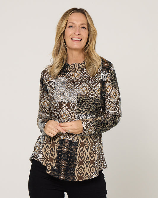 Tallarook Top - Mocha Mosaic