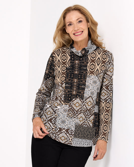 Tallarook Top - Mocha Mosaic