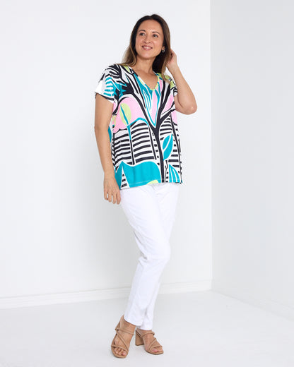 Finlee Top - Aqua Flower