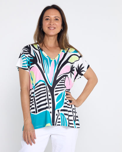 Finlee Top - Aqua Flower