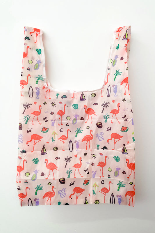 Small Reusable Shopping Bag - Pink Flamingo