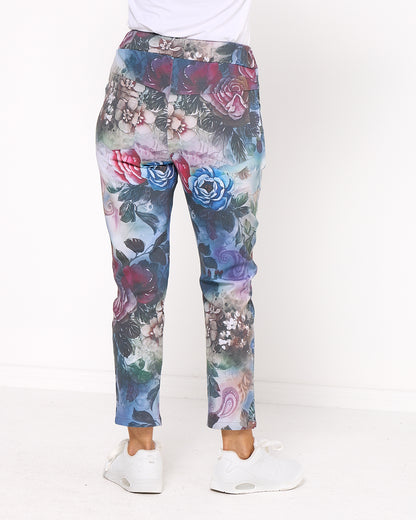 Everlee Pants - Blue Pink Roses