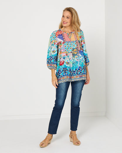 Valencia Blouse - Azure Mosaic